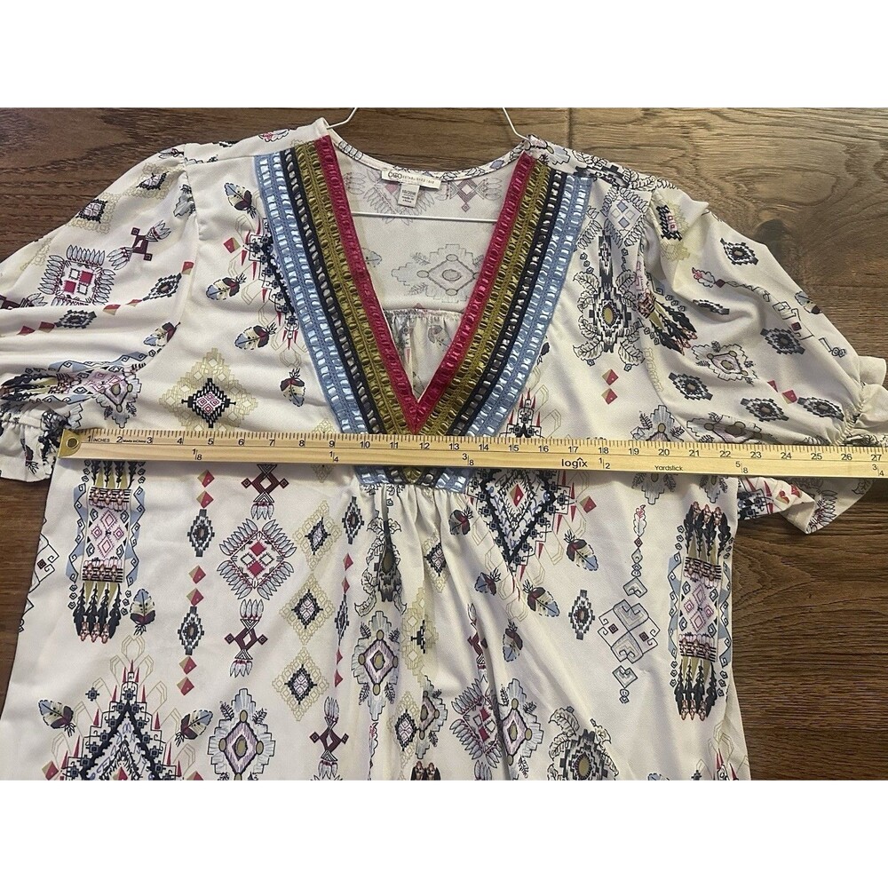 Cato Boho Embroidered V-Neck Tunic Top 18/20W Multicolor Tribal Print Peasant - Picture 6 of 8